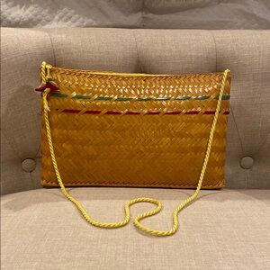 Yellow Textured Clutch with Gold Details